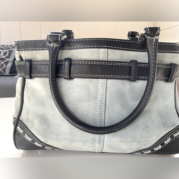 Coach F11208 Light Blue Suede and Leather Satchel - Picture 1 of 10